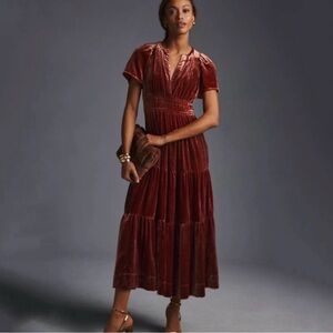 Anthropologie Velvet Tiered Maxi Dress